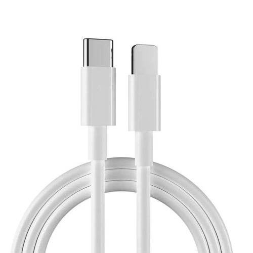 White 20W USB-C fast wall charger with a 1m attached cable for Apple iPhones and iPads.
