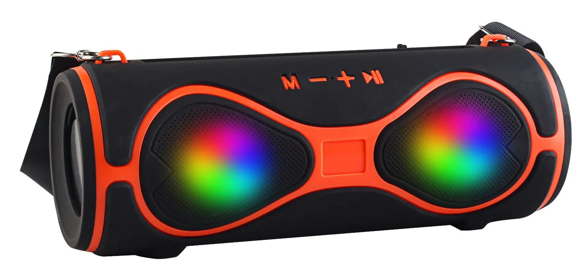 Portable lantern-style Bluetooth speaker with shoulder strap and integrated mobile phone stand in multiple colour options