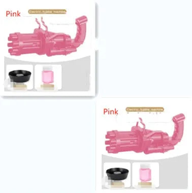 Battery-powered bubble gun toy in pink gold or black colours with ABS plastic construction and fan function