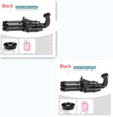 Battery-powered bubble gun toy in pink gold or black colours with ABS plastic construction and fan function