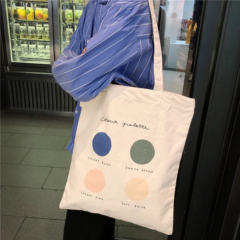 Women's canvas tote bag with geometric print and double shoulder straps