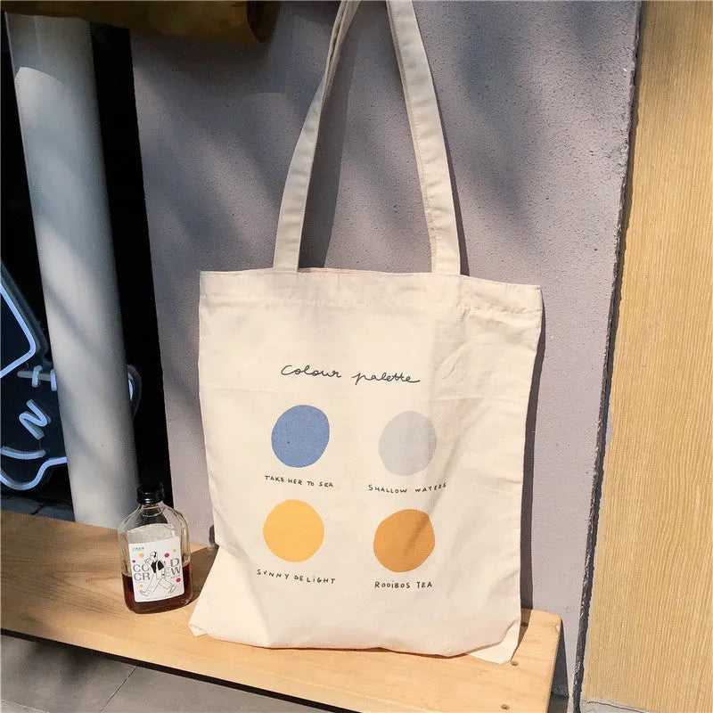 Women's canvas tote bag with geometric print and double shoulder straps