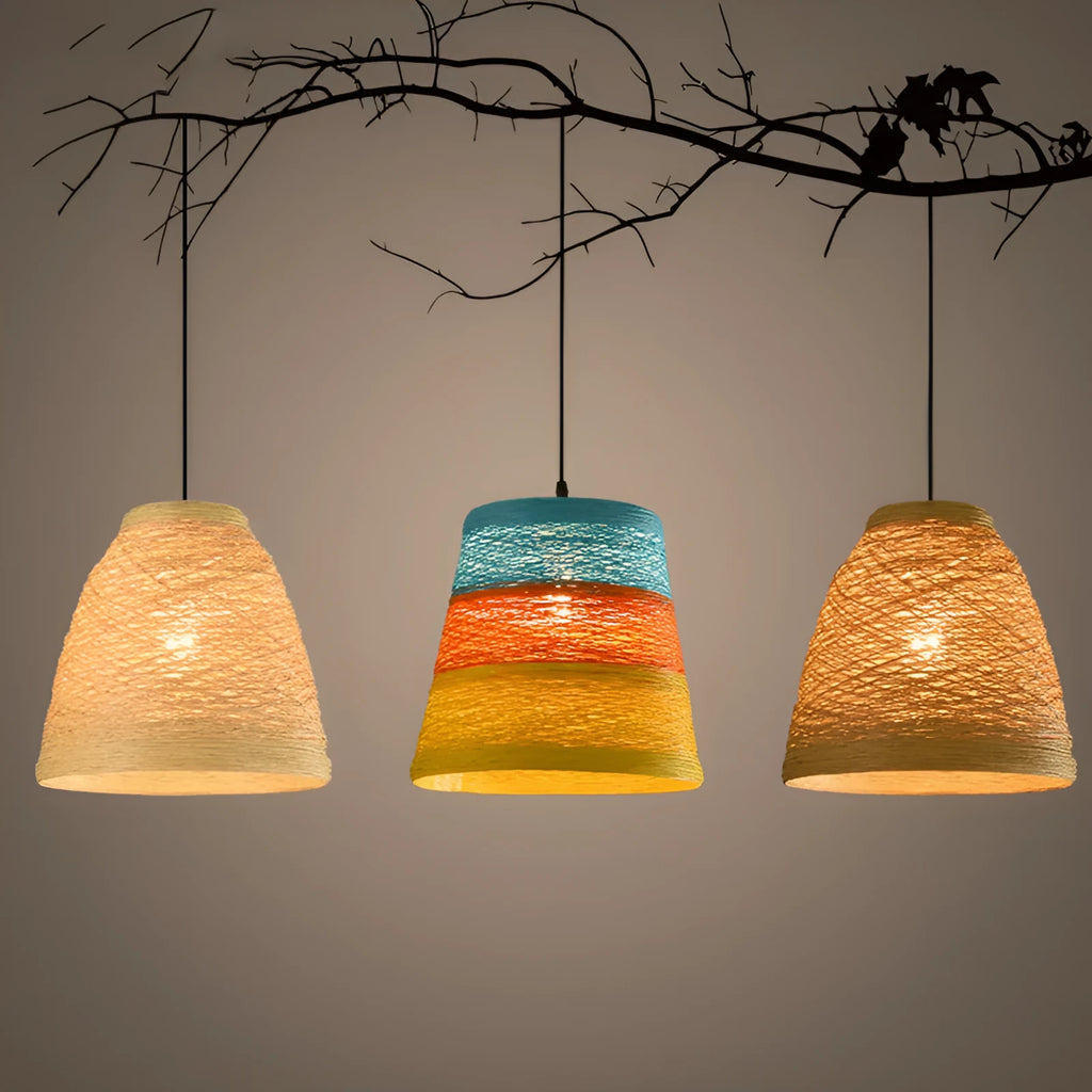 Woven rattan ball hanging lamp with adjustable cord in a pastoral style for rustic interiors