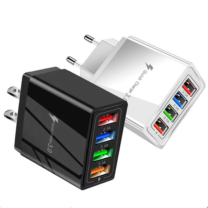 Four-port USB mobile phone charger with luminous indicator light in dark blue colour