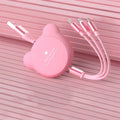 Cute telescopic bear data cable in red with retractable design and three connector heads