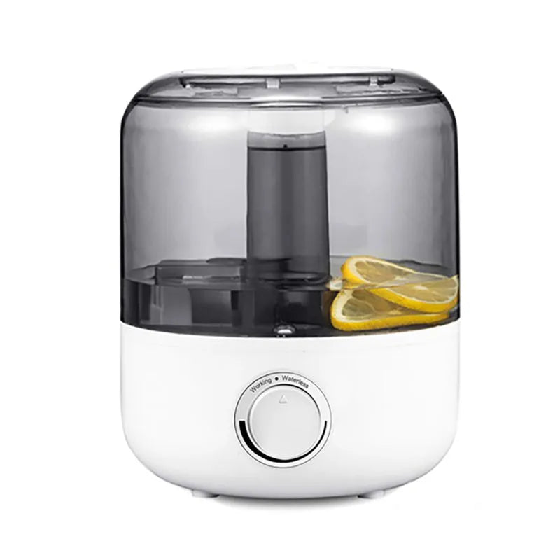 White or black ultrasonic humidifier with 3 litre tank for bedroom use, showing mechanical controls and compact design