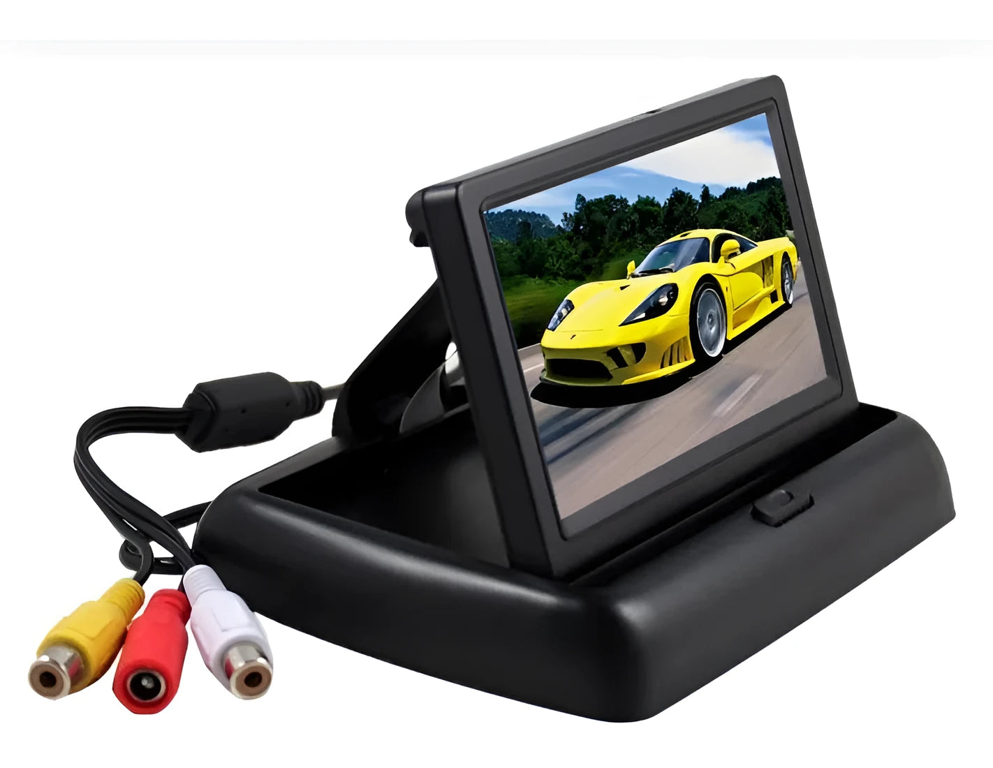 Car baby rearview observation mirror with 4.3 inch folding display and infrared camera in black plastic housing
