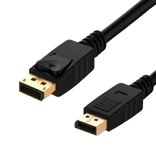 1.8m black DP male to DP male extension cable on a white background