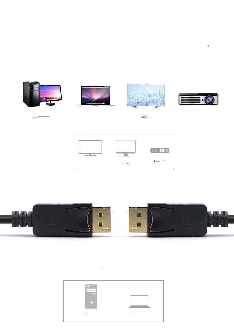 1.8m black DP male to DP male extension cable on a white background
