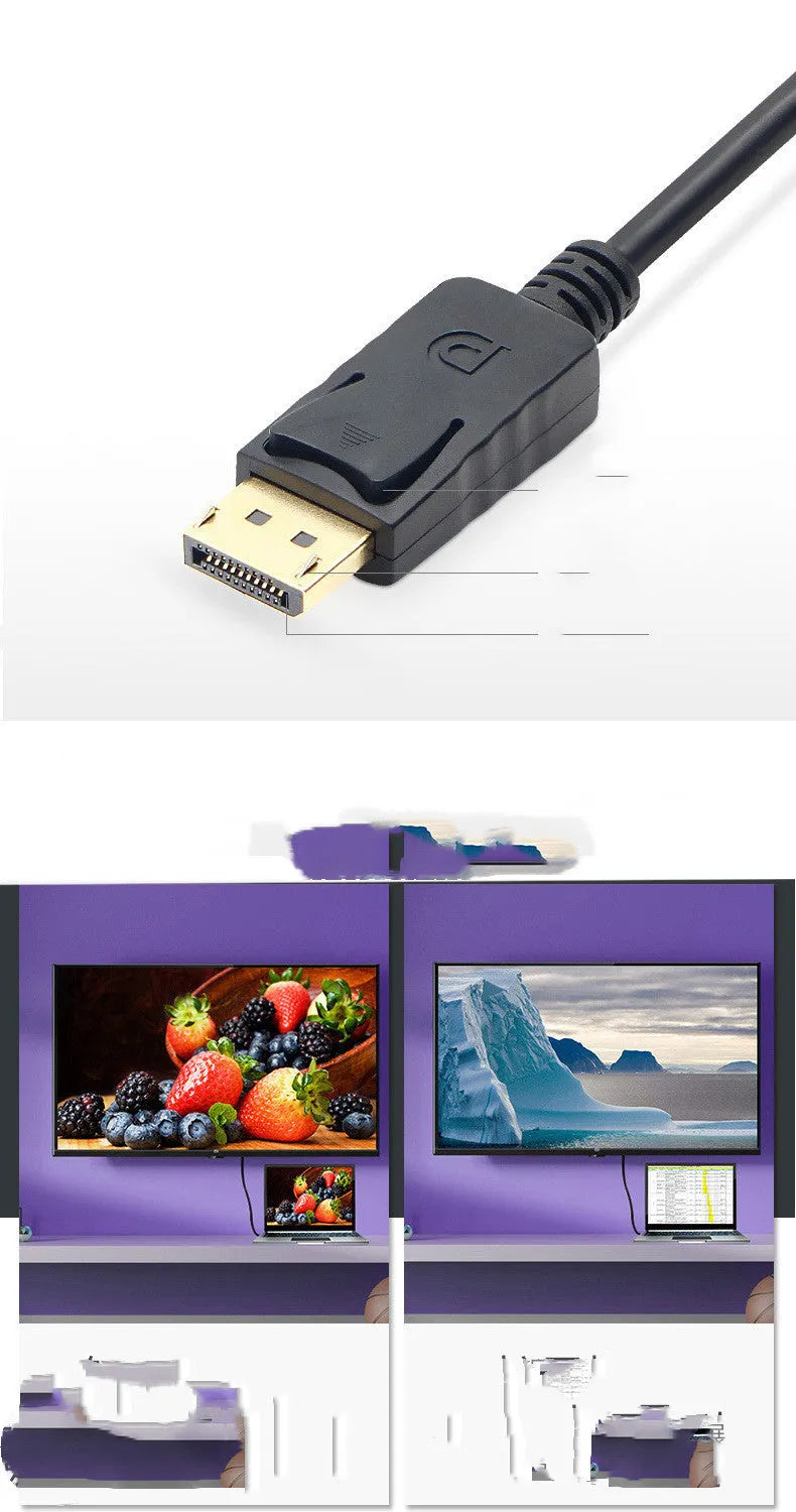 1.8m black DP male to DP male extension cable on a white background