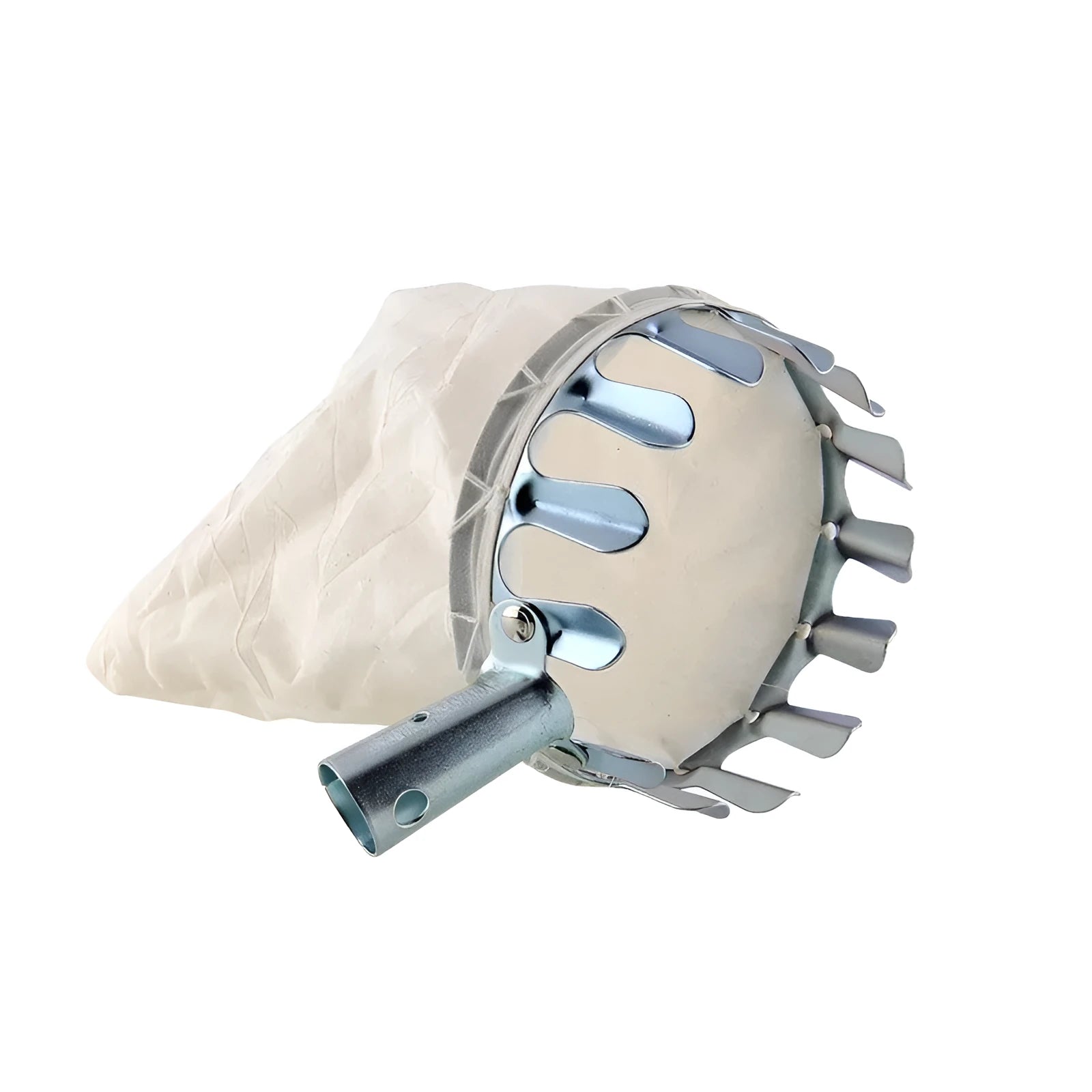 Steel frame fruit picker with cloth catching bag for harvesting citrus, pears, and peaches