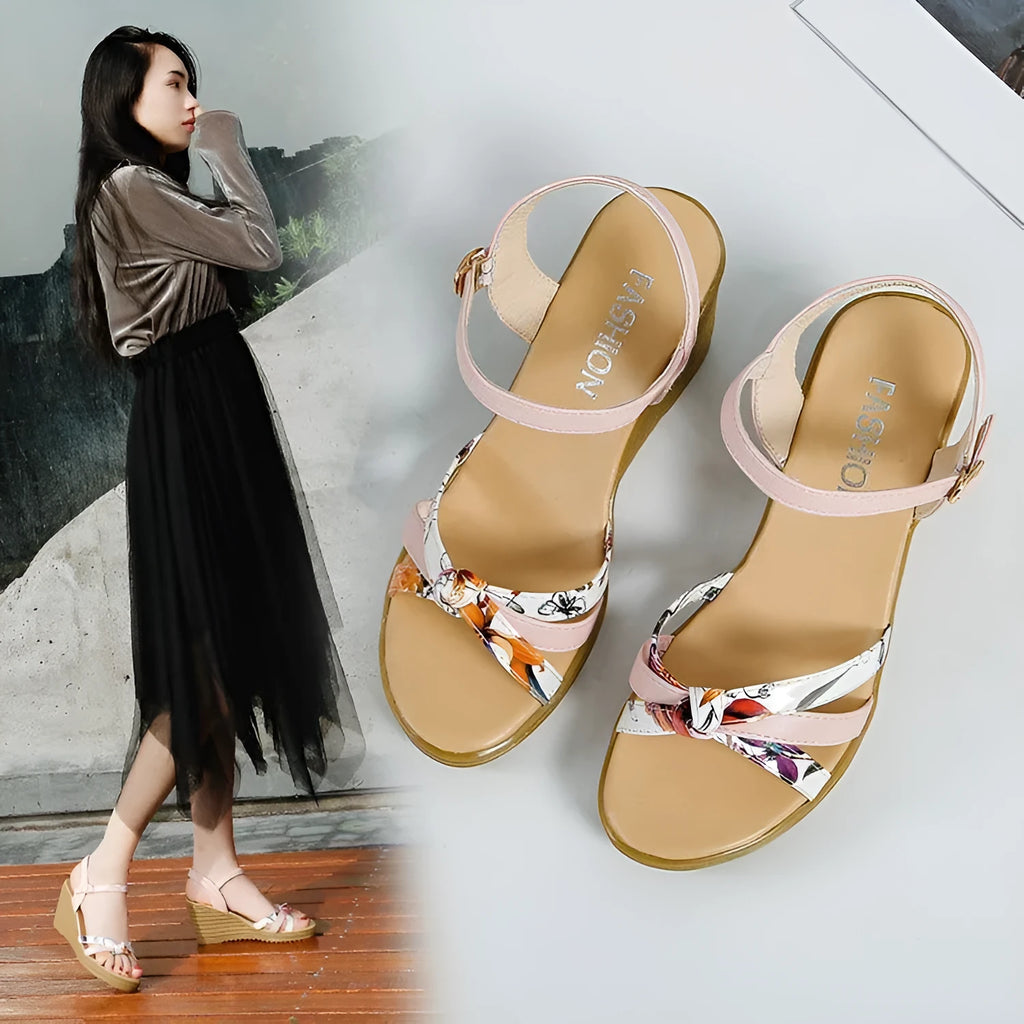 Women's pink wedge sandals with thick non-slip heels and fish mouth design