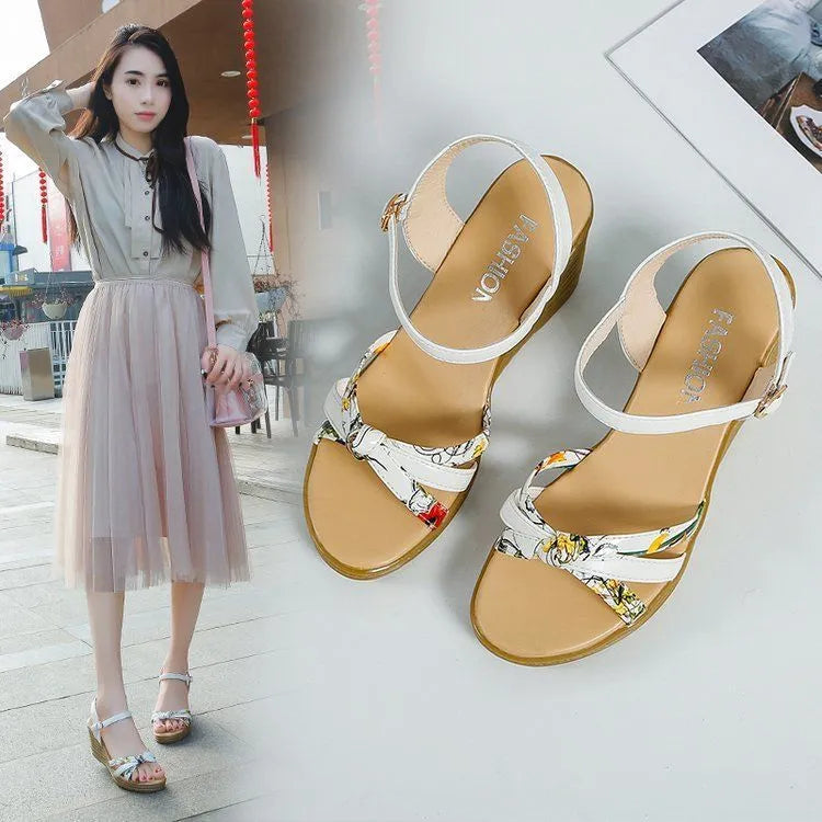 Women's pink wedge sandals with thick non-slip heels and fish mouth design