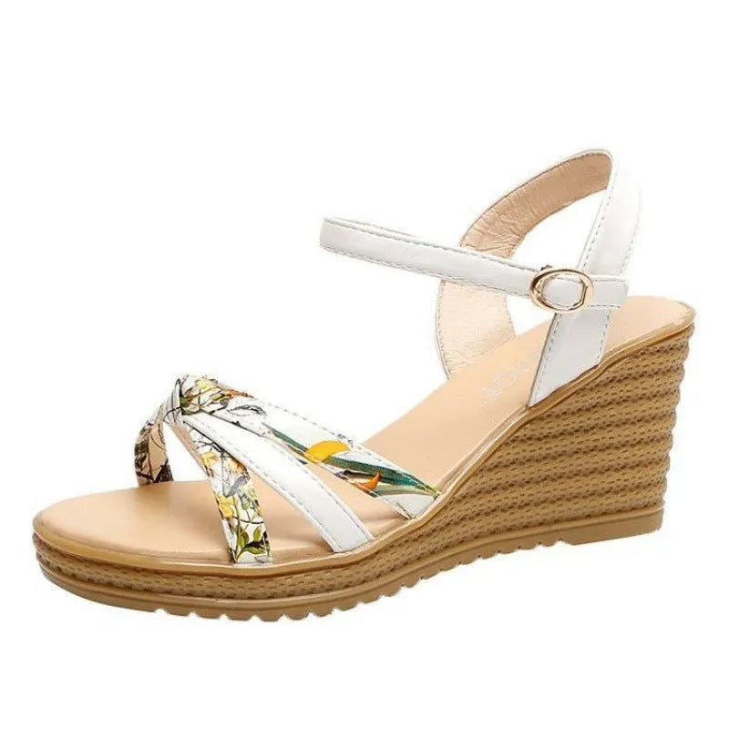Women's pink wedge sandals with thick non-slip heels and fish mouth design