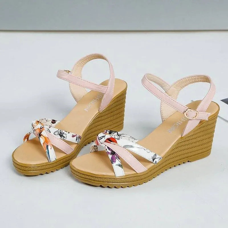 Women's pink wedge sandals with thick non-slip heels and fish mouth design