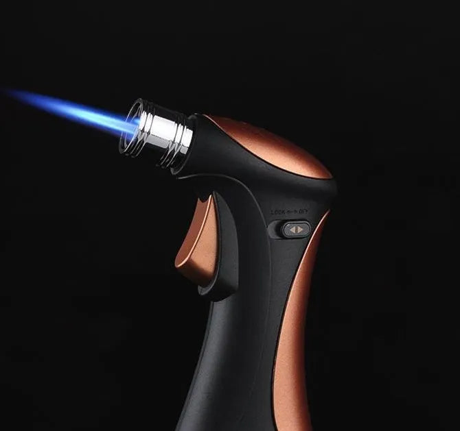 Windproof torch lighter black with refillable butane jet flame