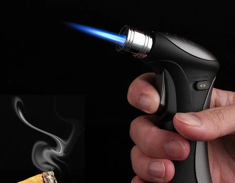 Windproof torch lighter black with refillable butane jet flame