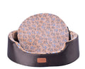 Four Seasons washable oval fossa pet bed in coffee footprints fabric with sponge inner core for small dogs and cats