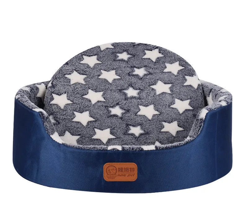 Four Seasons washable oval fossa pet bed in coffee footprints fabric with sponge inner core for small dogs and cats
