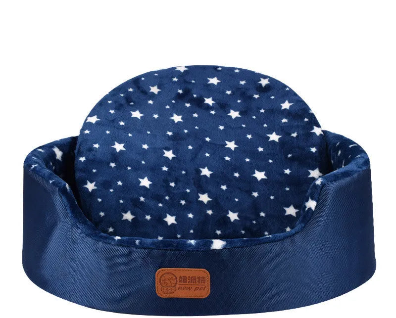 Four Seasons washable oval fossa pet bed in coffee footprints fabric with sponge inner core for small dogs and cats
