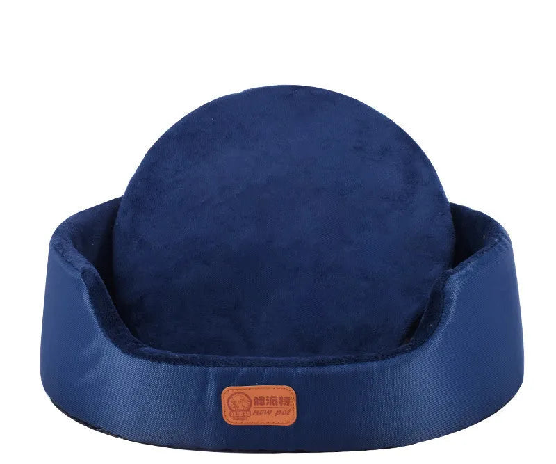 Four Seasons washable oval fossa pet bed in coffee footprints fabric with sponge inner core for small dogs and cats