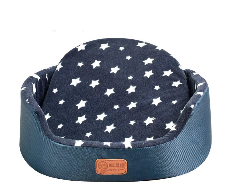 Four Seasons washable oval fossa pet bed in coffee footprints fabric with sponge inner core for small dogs and cats
