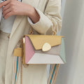 Women's small contrast colour PU leather horizontal square crossbody bag with single strap and soft handle