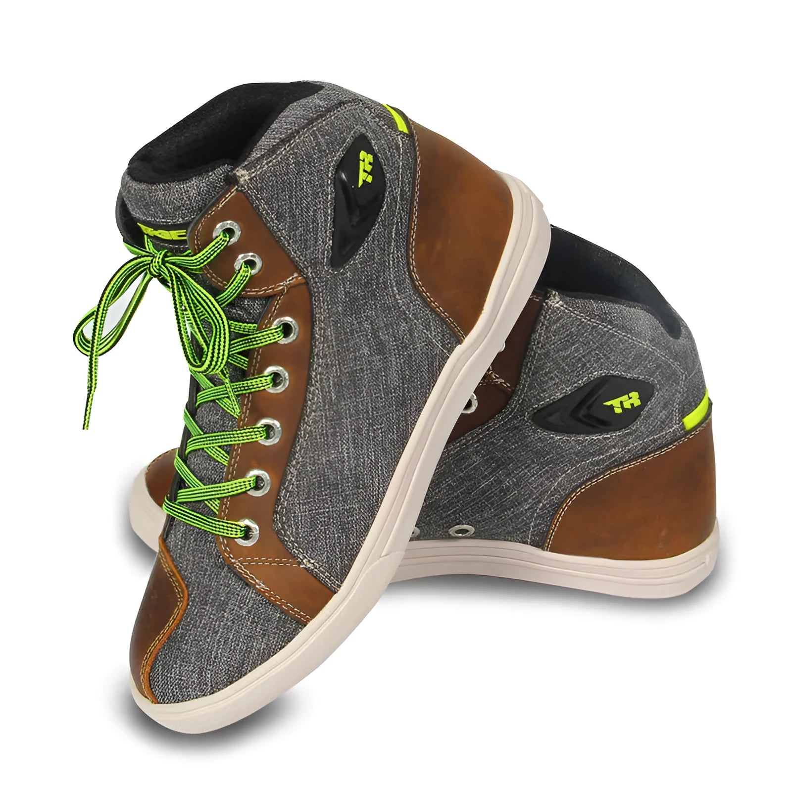Black and grey motorcycle riding shoes with casual short boot styling for summer use