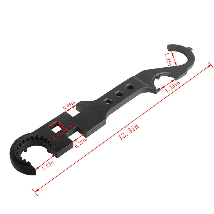 Black all-steel combination wrench for AR15 and M4 firearms on a plain background.