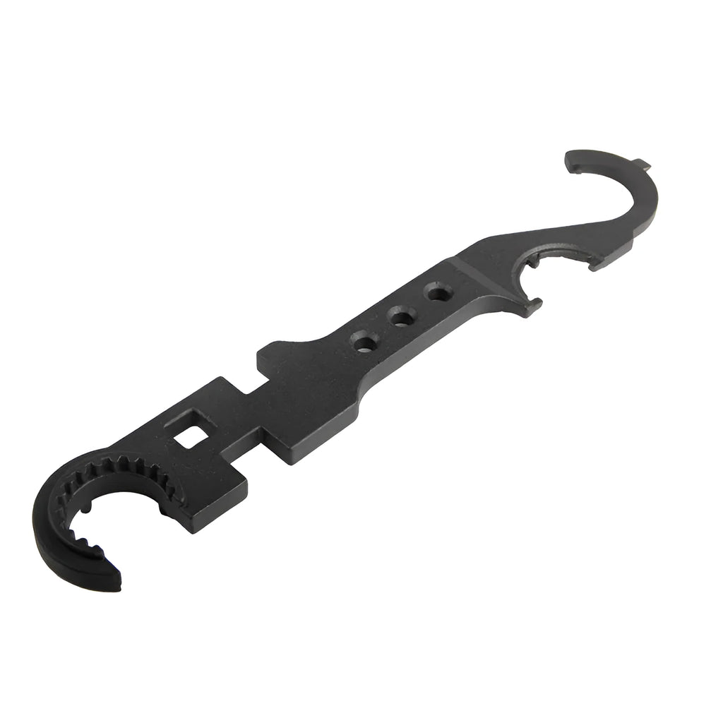 Black all-steel combination wrench for AR15 and M4 firearms on a plain background.