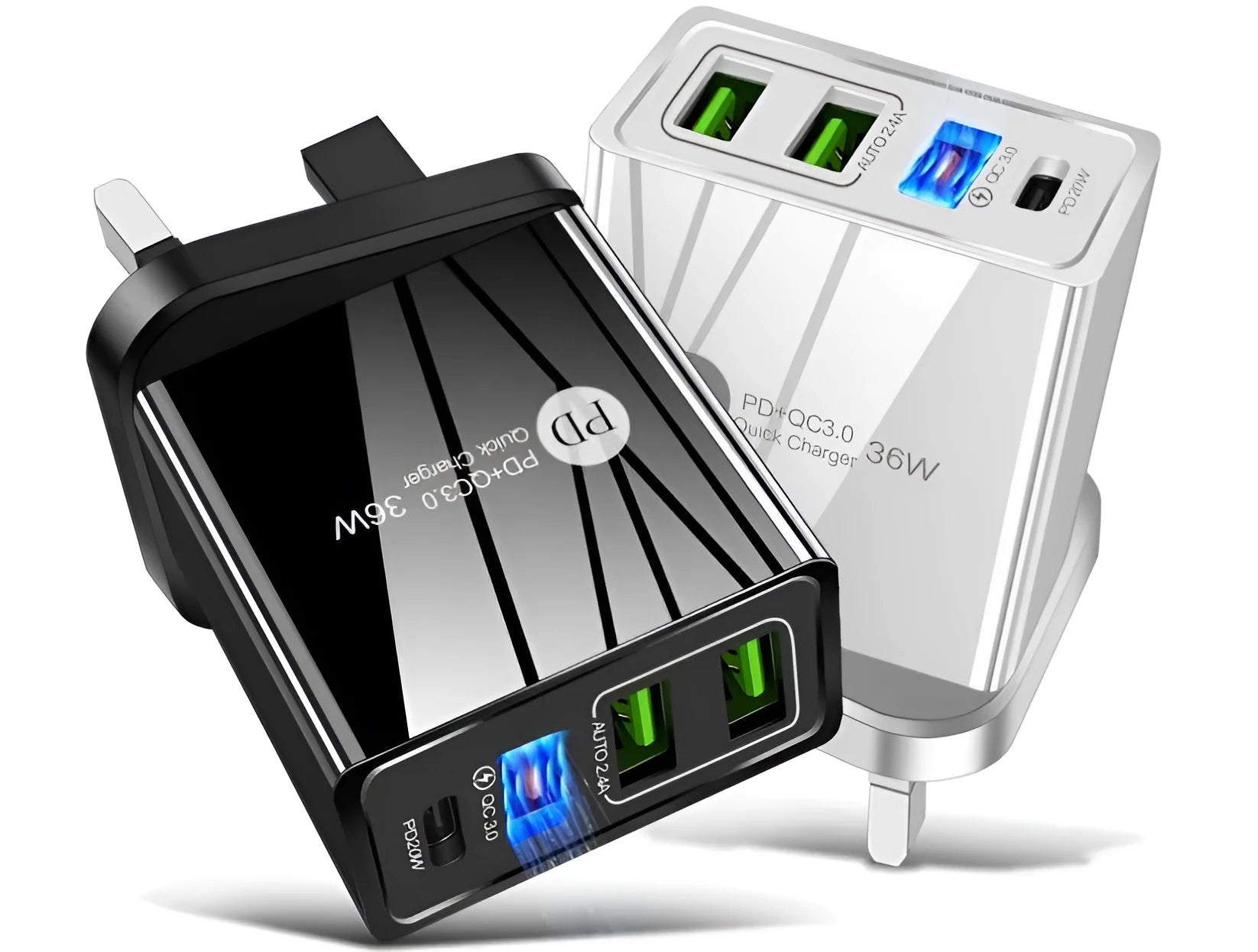 USB fast charge charger PD 4 port 20W black white colour options