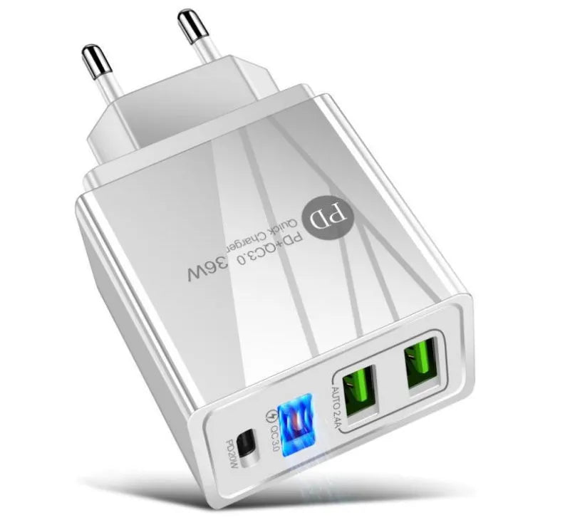 USB fast charge charger PD 4 port 20W black white colour options