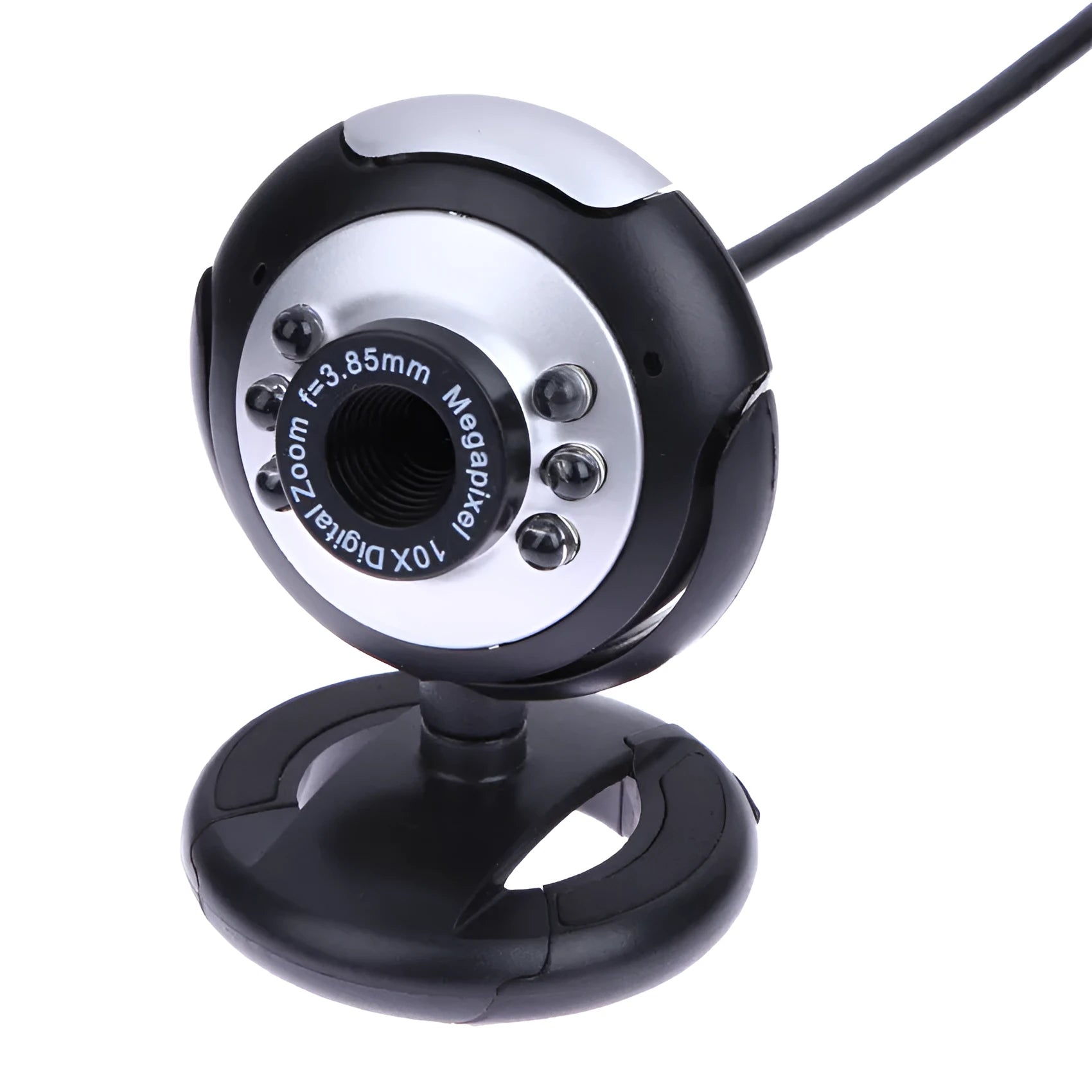 USB webcam on a laptop showing a ring of six white LED lights around the lens.