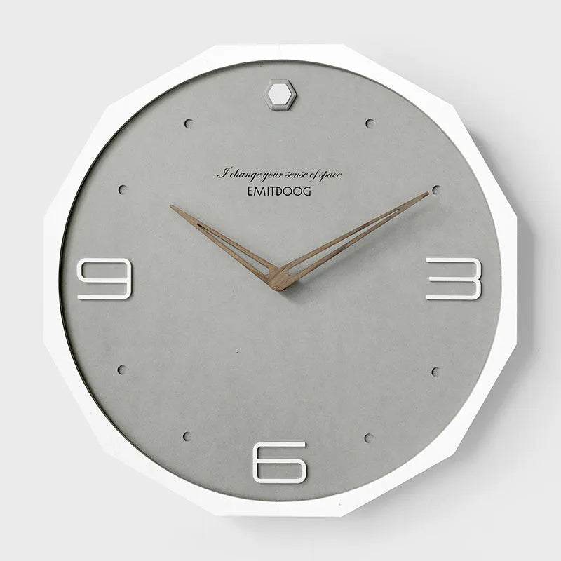 Nordic minimalist round wall clock with perforated design in walnut ash colour