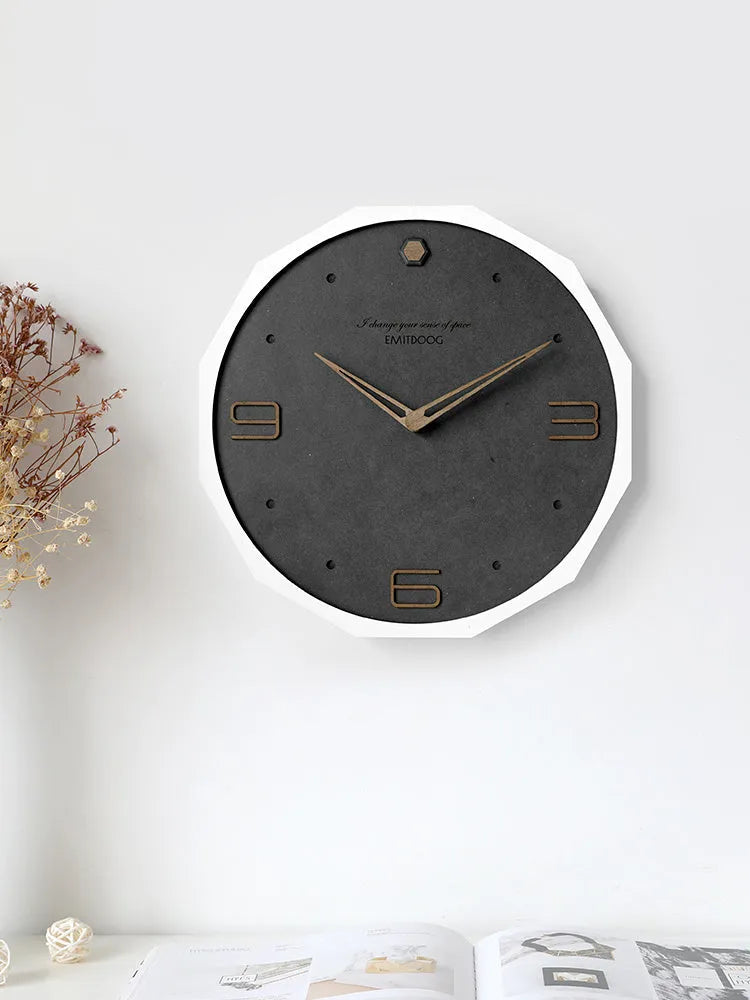 Nordic minimalist round wall clock with perforated design in walnut ash colour