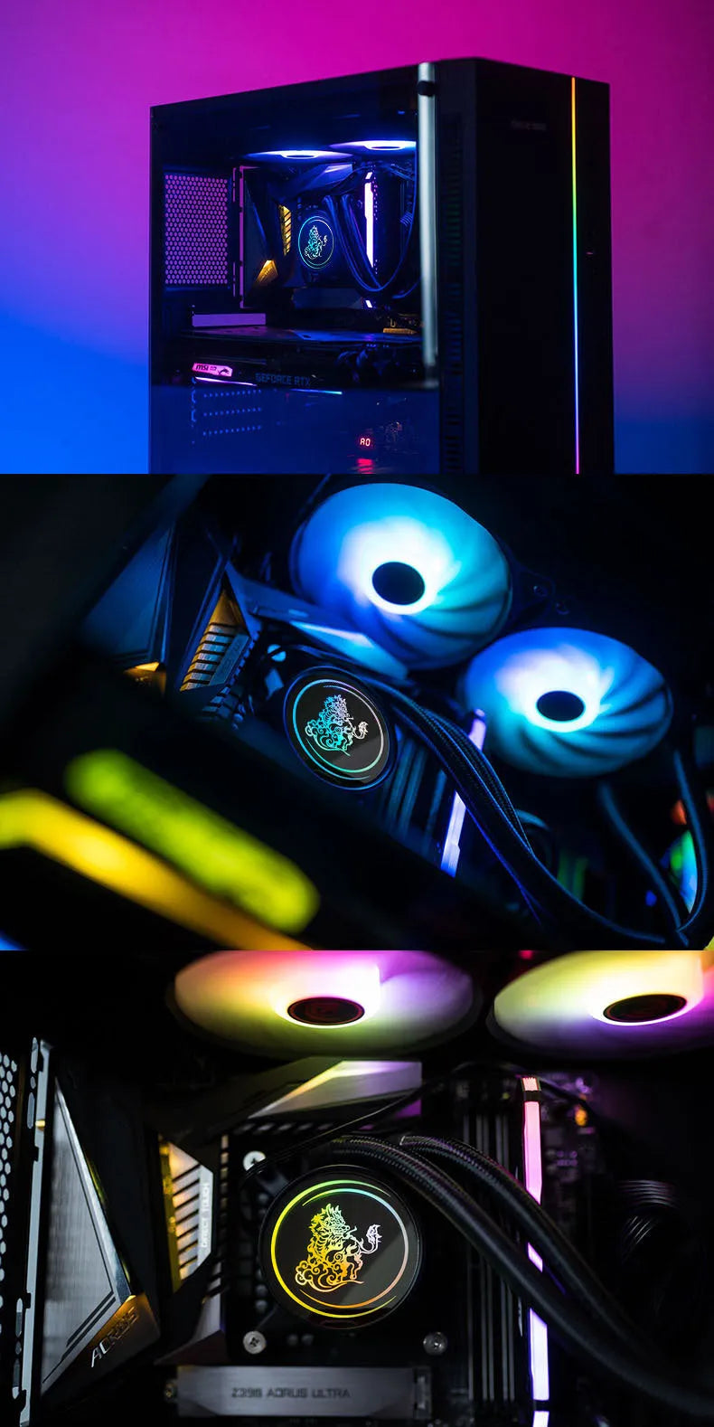 Kirin 240 CPU water cooling radiator with colourful ARGB lighting and 24cm copper-aluminium radiator