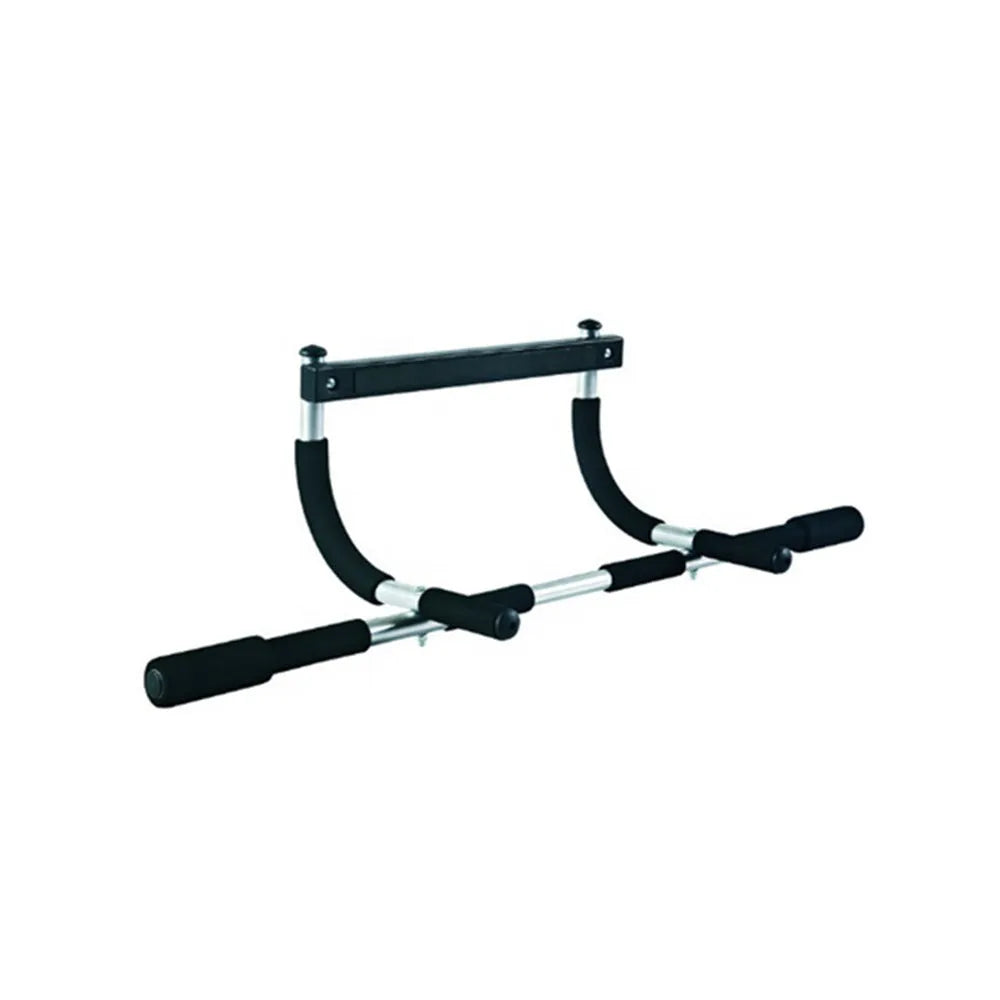Black steel pipe indoor pull-up bar fitness equipment for home gym.