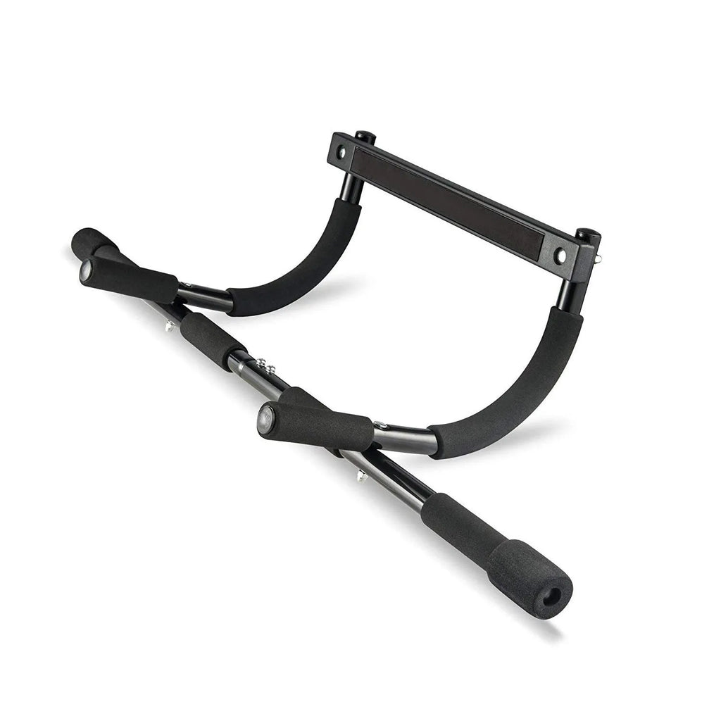 Black steel pipe indoor pull-up bar fitness equipment for home gym.