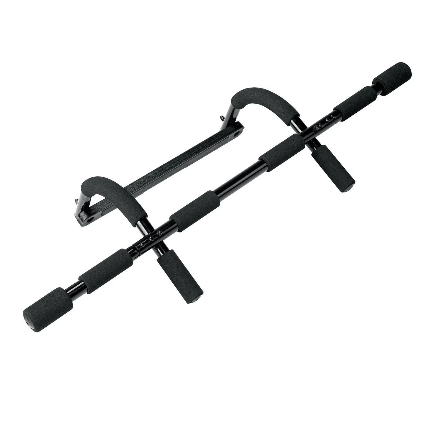 Black steel pipe indoor pull-up bar fitness equipment for home gym.