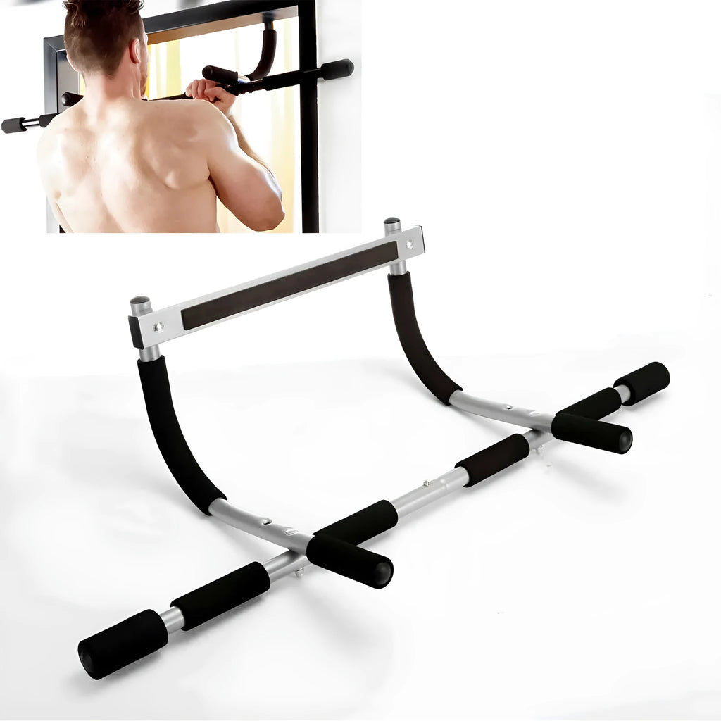 Black steel pipe indoor pull-up bar fitness equipment for home gym.