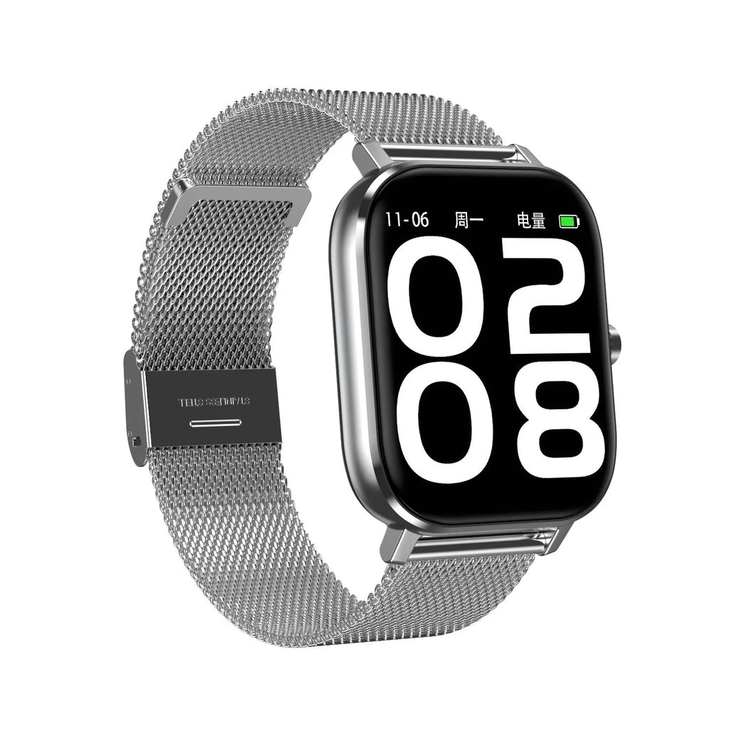 Smart bracelet with ECG and blood pressure monitoring on a wrist, showing its 1.54-inch screen.