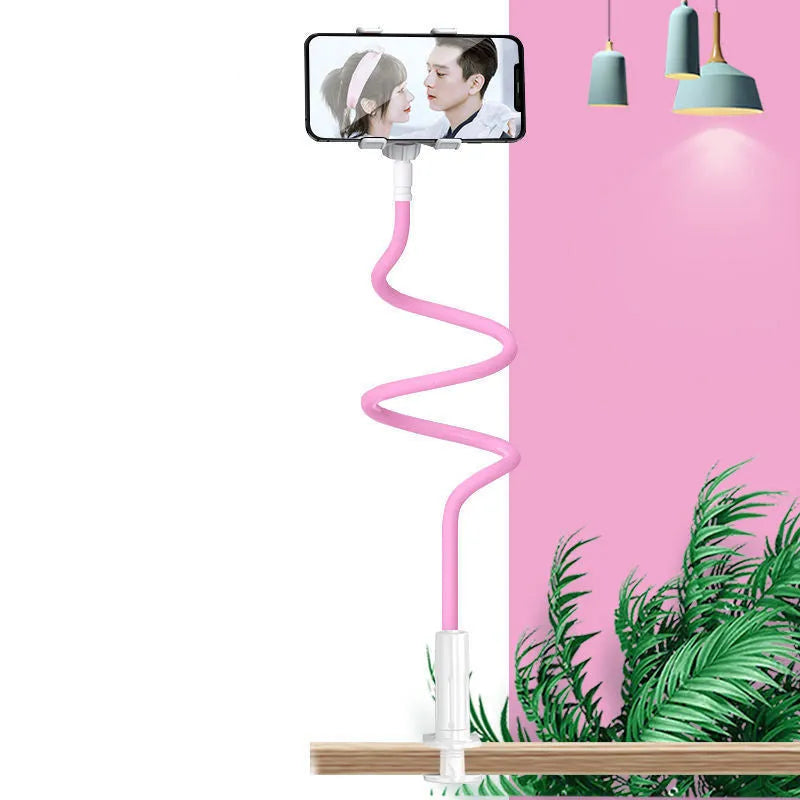 Blue bedside mobile phone holder with memory alloy hose for adjustable device positioning