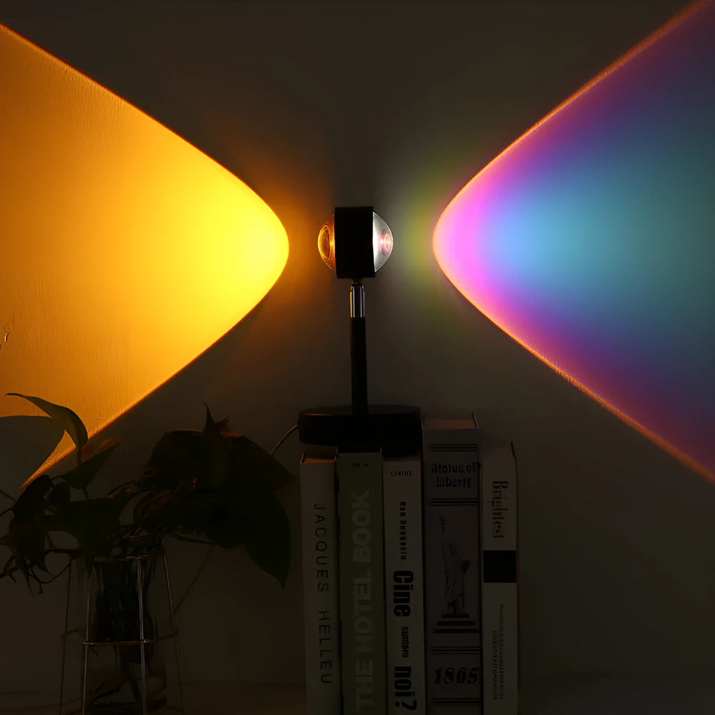 USB dual-head sunset rainbow projection lamp with touch switch and 6W LED in black finish