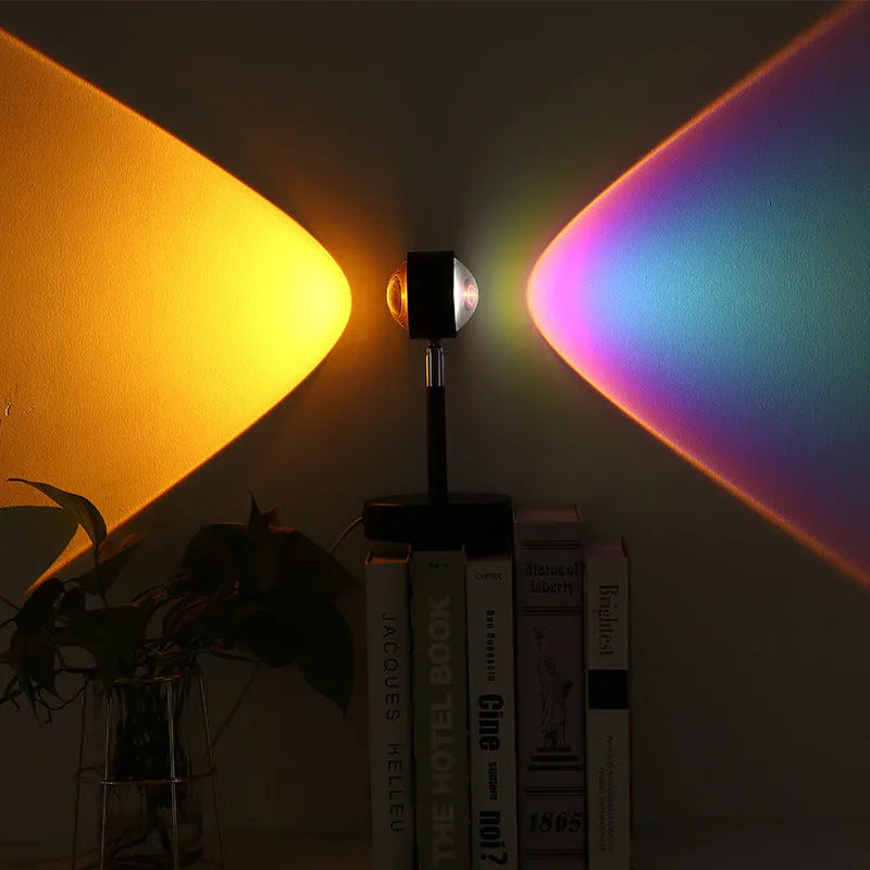 USB dual-head sunset rainbow projection lamp with touch switch and 6W LED in black finish