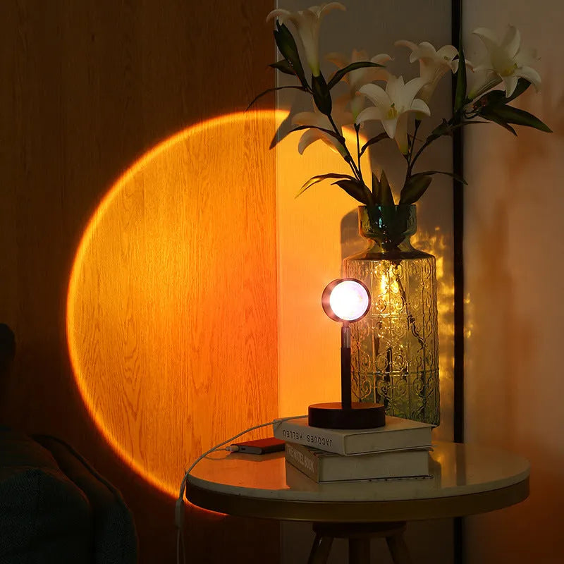 USB dual-head sunset rainbow projection lamp with touch switch and 6W LED in black finish