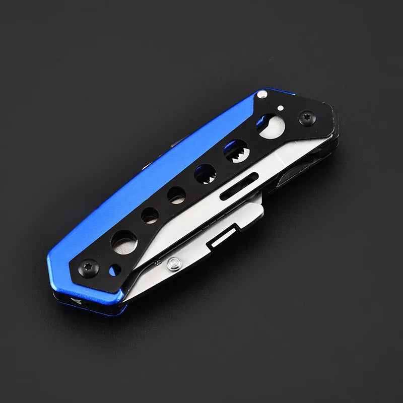 Blue stainless steel folding utility knife with 185mm overall length and 6.5cm blade
