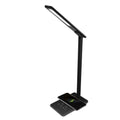 Wireless charging desk lamp with touch control in black finish on a bedside table