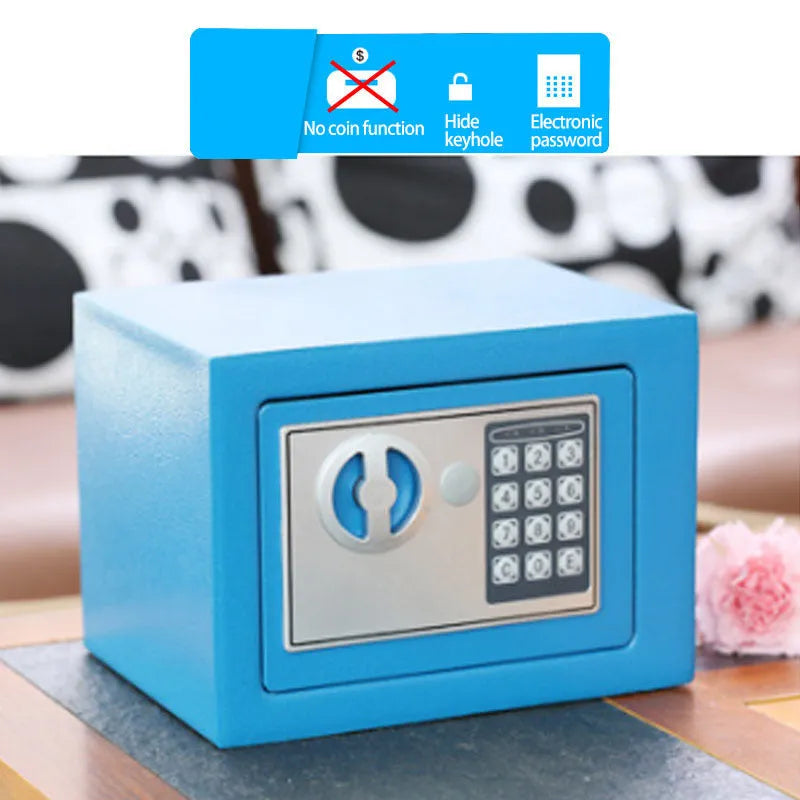 Mini office safe in black with password keypad, dimensions 230x170x170 mm, steel construction