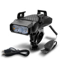 Rechargeable bicycle front light shown in black, blue, green, and red colour options.