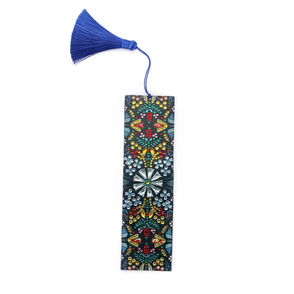 Leather diamond painting bookmark with embroidered mandala flower design